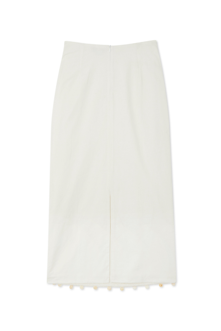 Cream Pearlescent Shell Beaded Doris Skirt | Handcrafted Cotton & Flax