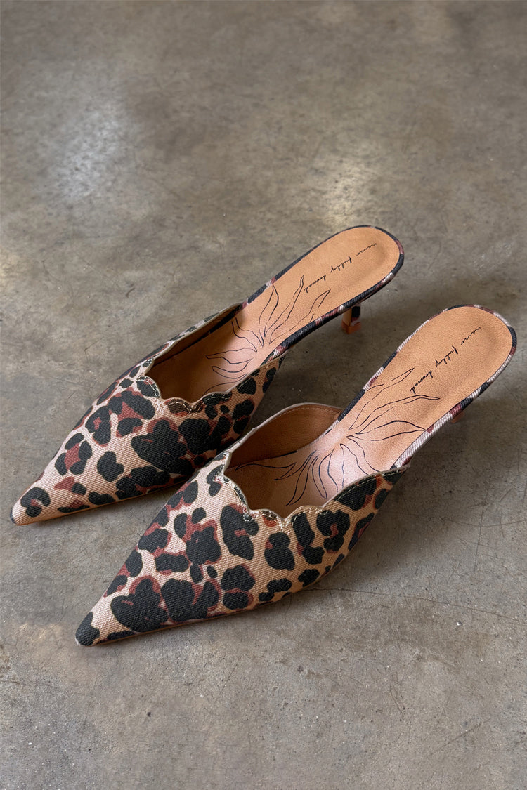 Leopard Print Scallop Mules for Women | Denim City Shoes