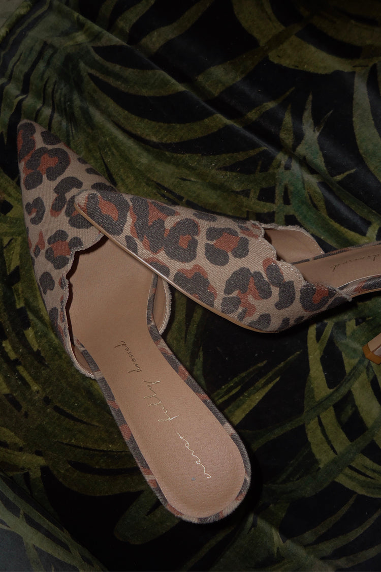 Leopard Print Scallop Mules for Women | Denim City Shoes