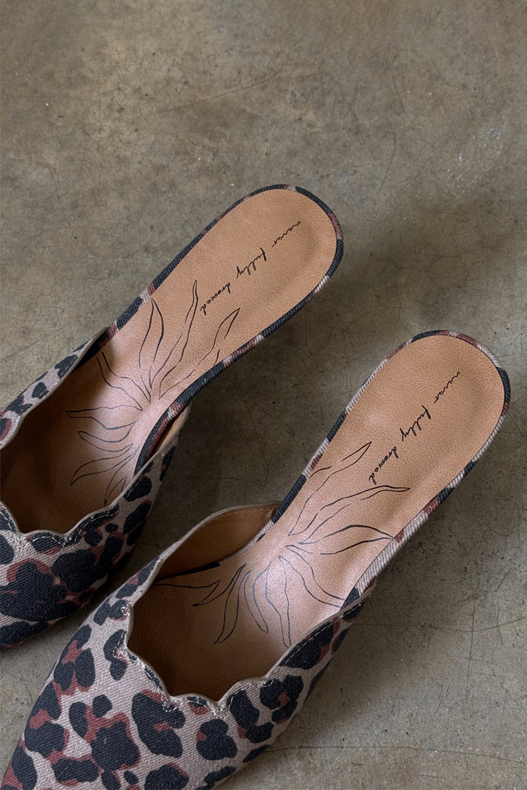 Leopard Print Scallop Mules for Women | Denim City Shoes