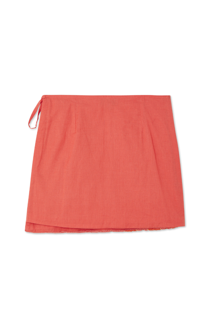 Pink Beaded Wrap Skirt with Gold Sequins | Hand Embroidered
