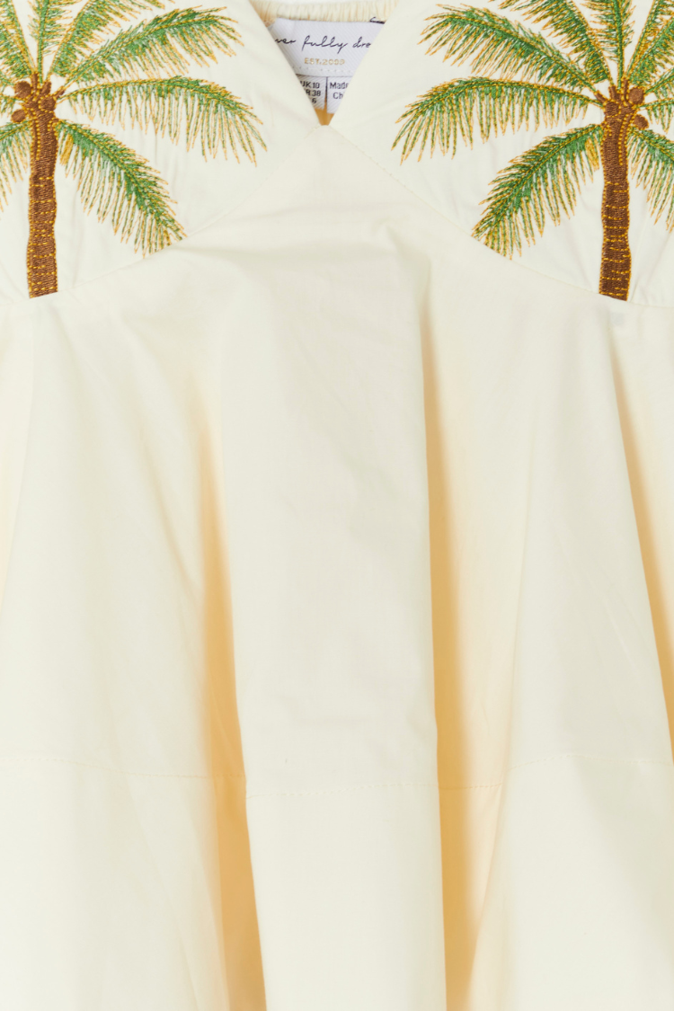 Ivory Palm Print Cotton Top with Adjustable Straps | Nara