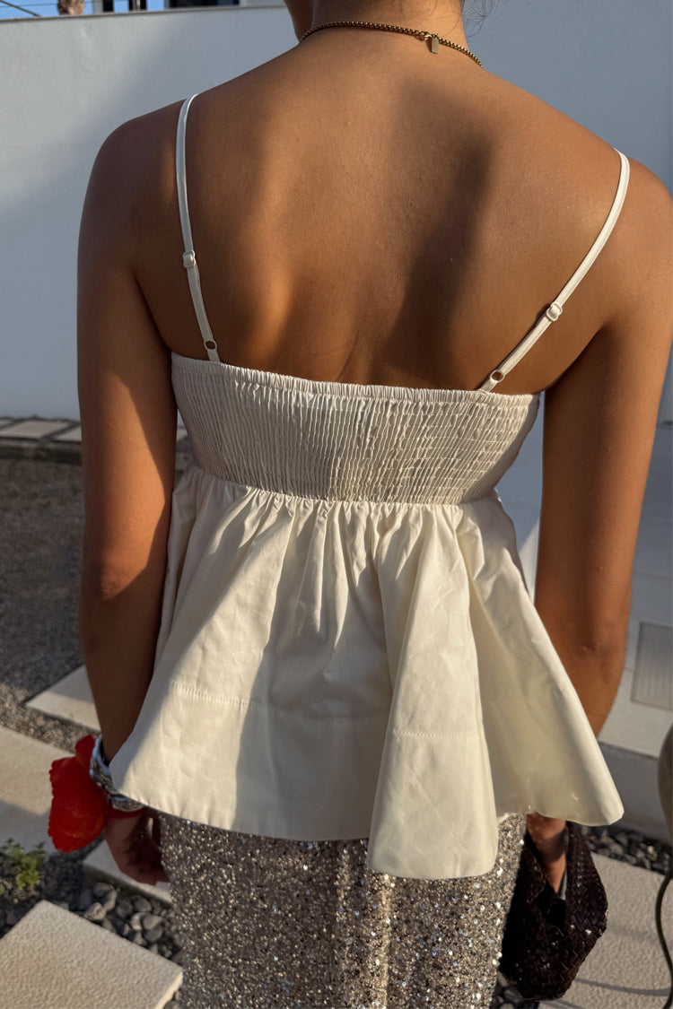 Ivory Palm Print Cotton Top with Adjustable Straps | Nara