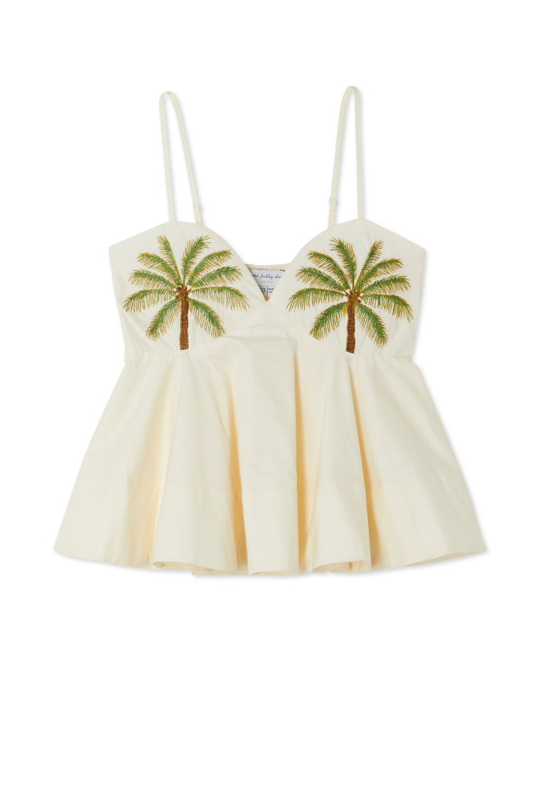 Ivory Palm Print Cotton Top with Adjustable Straps | Nara
