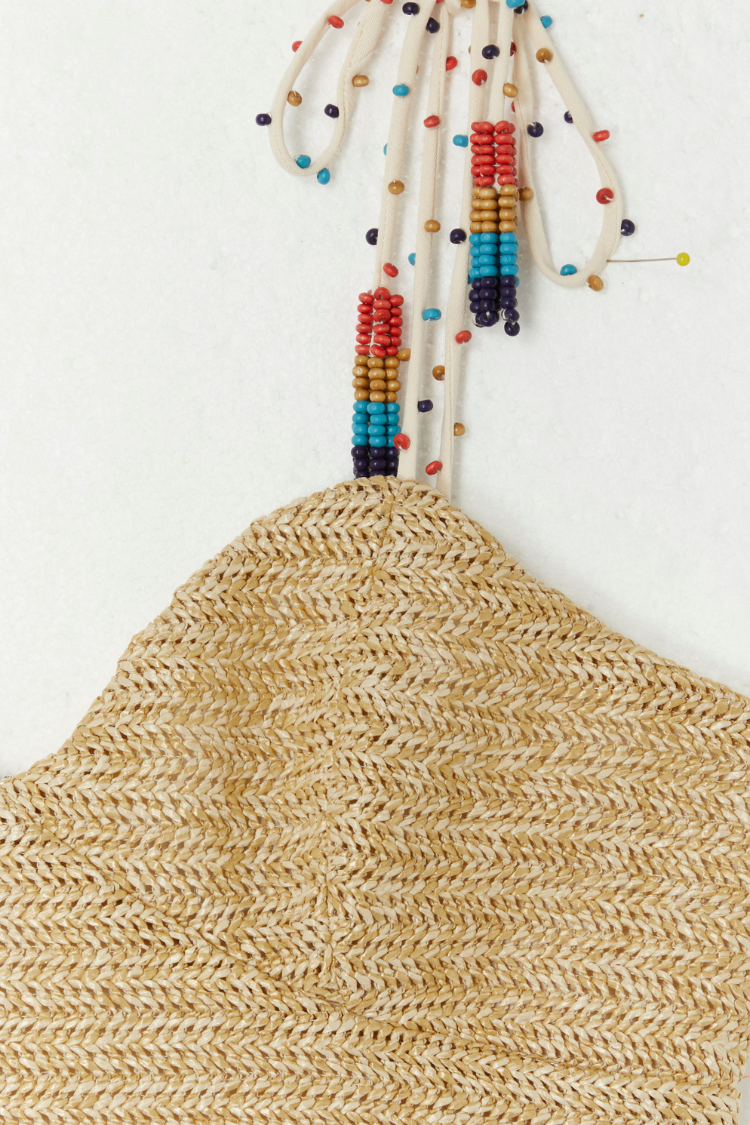 Raffia & Linen Corset Top with Beaded Straps | NFD Cecilia