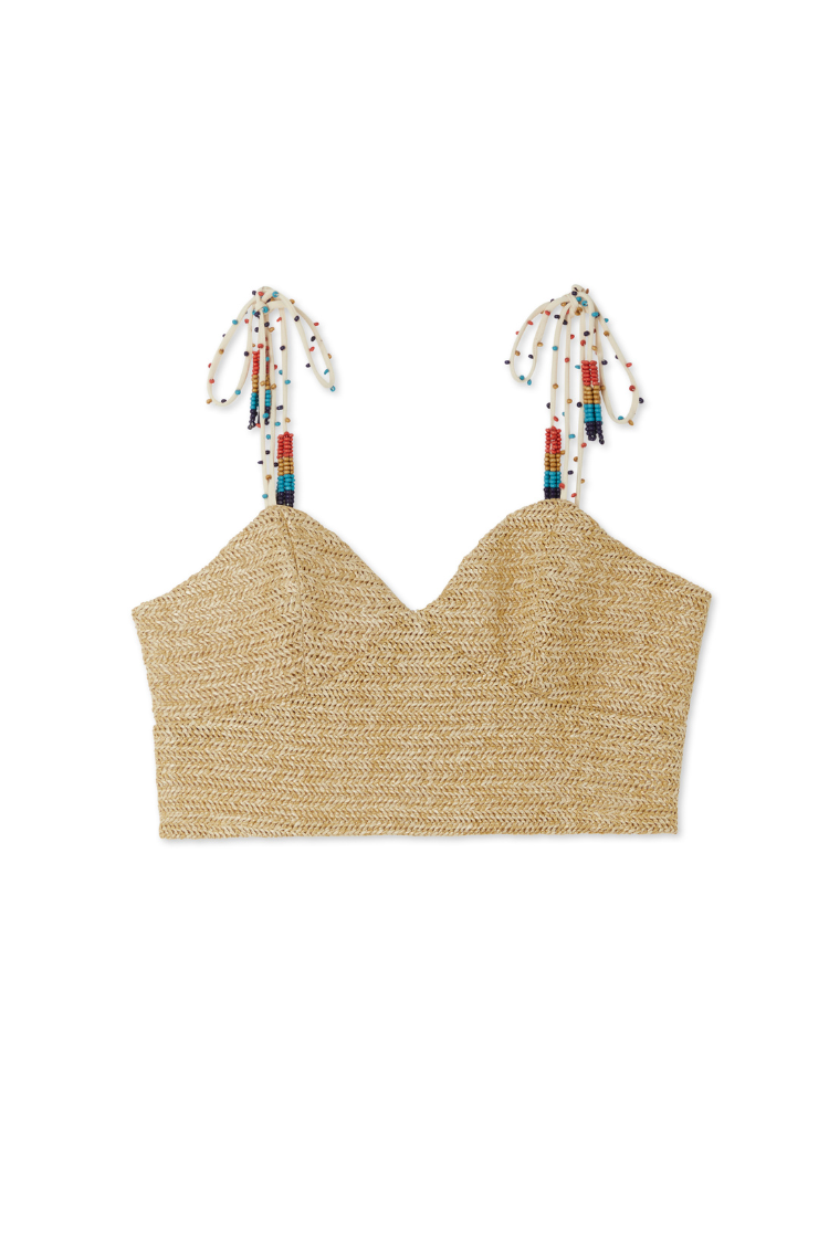 Raffia & Linen Corset Top with Beaded Straps | NFD Cecilia