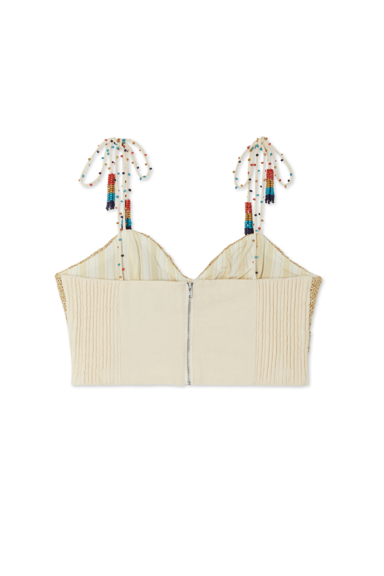 Raffia & Linen Corset Top with Beaded Straps | NFD Cecilia