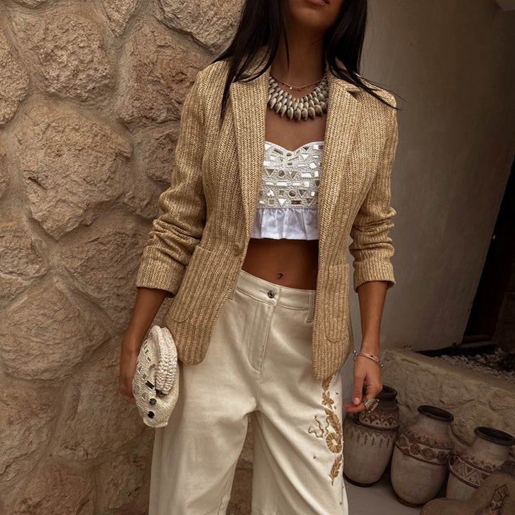 Raffia Blazer for Women - Textured & Breastfeeding Friendly | Structured Spencer Jacket