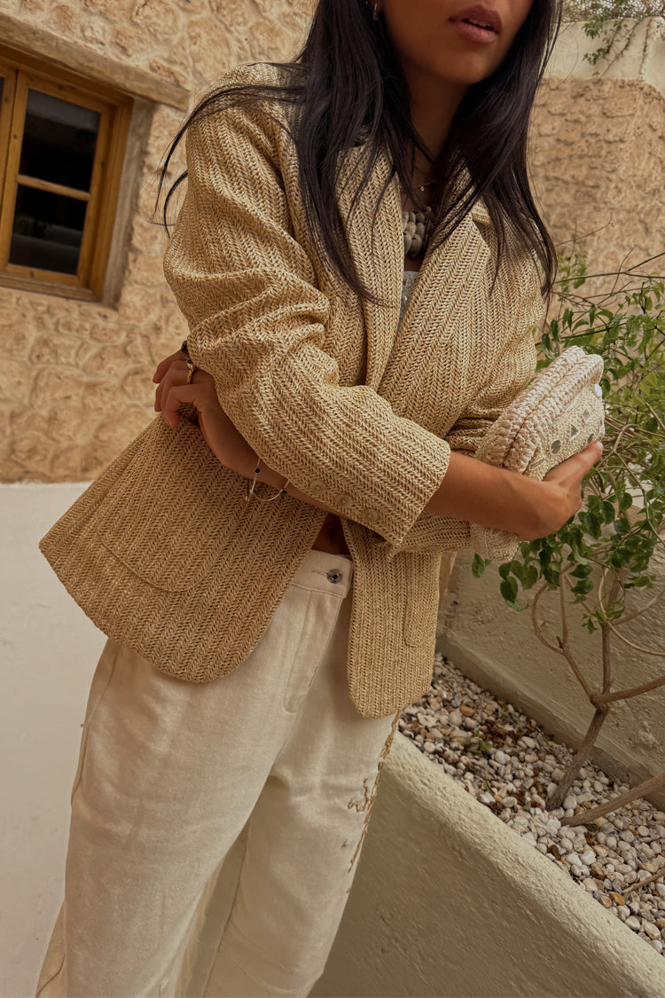Raffia Blazer for Women - Textured & Breastfeeding Friendly | Structured Spencer Jacket