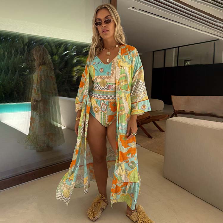 Hand-Painted Isla Print Kimono with Tie Waist | Element