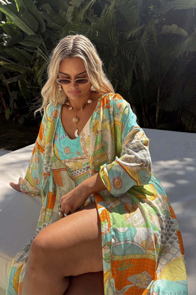 Hand-Painted Isla Print Kimono with Tie Waist | Element