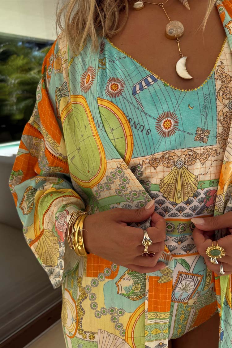 Hand-Painted Isla Print Kimono with Tie Waist | Element