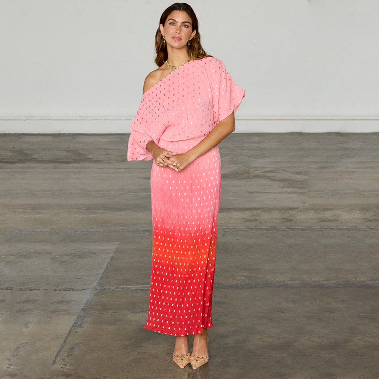 Pink Ombre Dress with Gold Shimmer | Lightweight & Pull-On Design