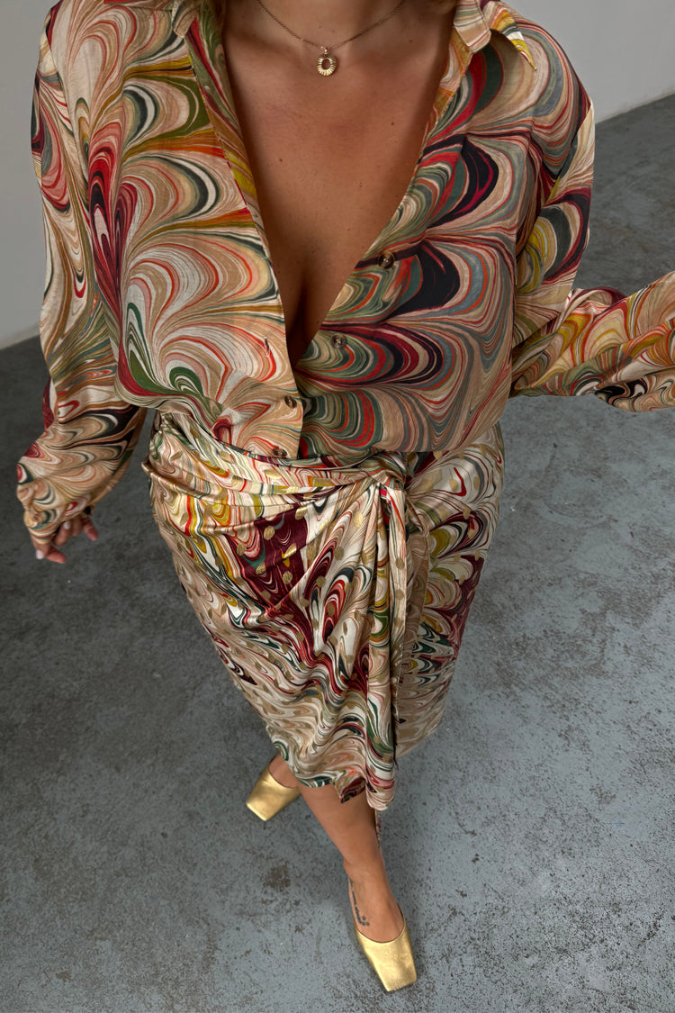Multicolored Marble Print Button-Up Shirt for Women | Miley