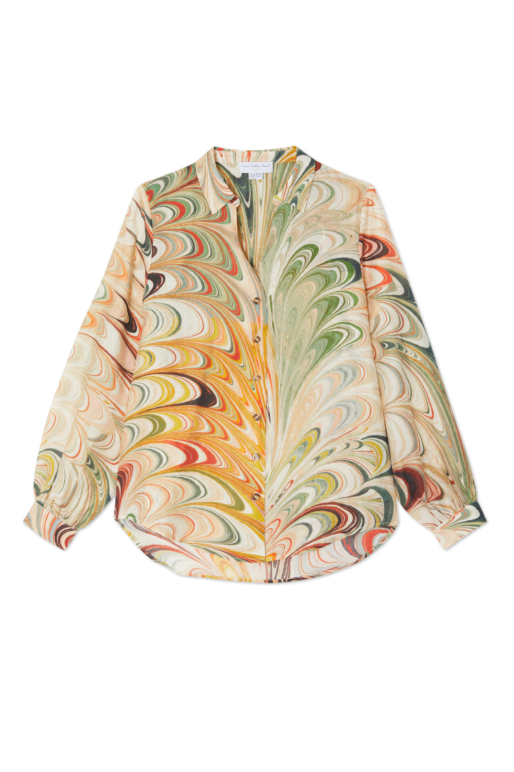 Multicolored Marble Print Button-Up Shirt for Women | Miley