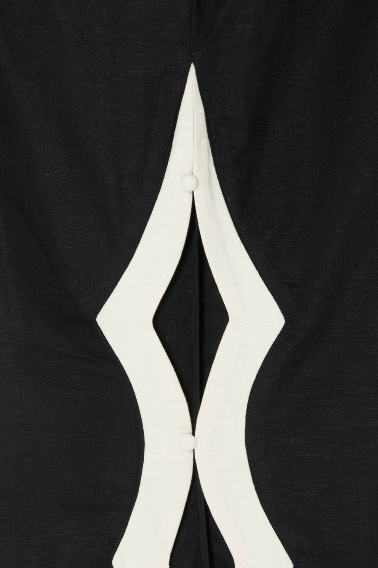 Black Wide Leg Trousers with Scallop Trim & Side Buttons | Mono