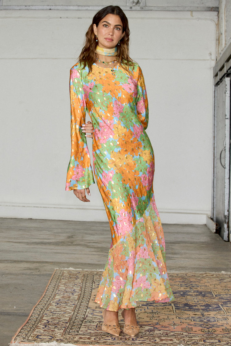 Floral Alaia Dress with Bell Sleeves & Asymmetric Skirt | Spring Fashion