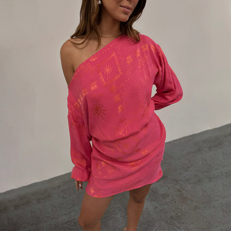 Pink Floral Mini Dress with Elastic Waist | Safari Tilly Style