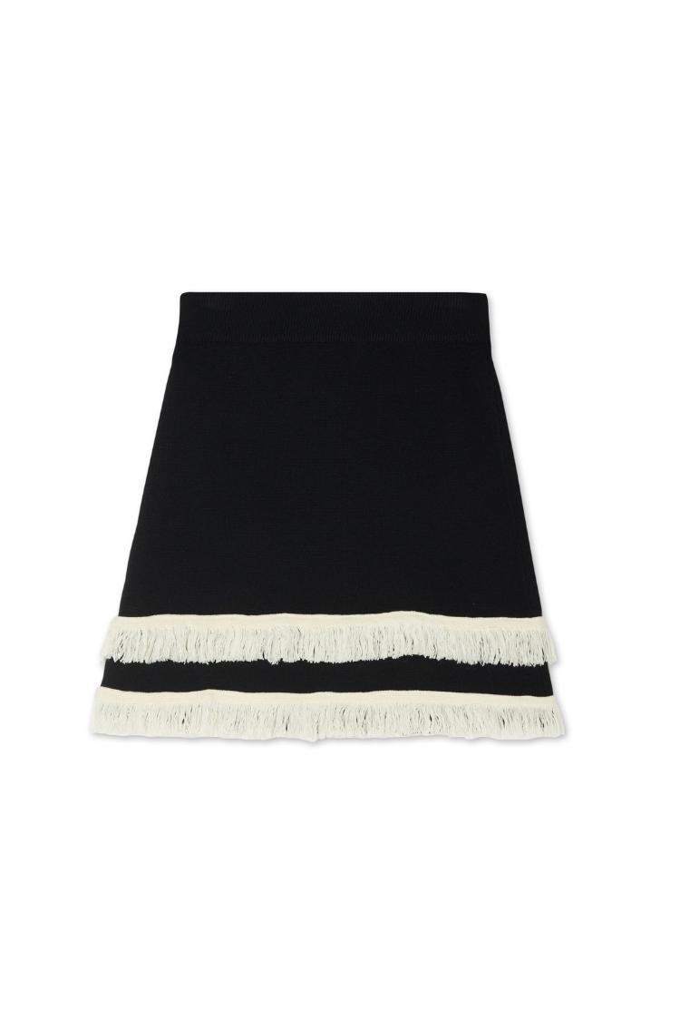 Black & Cream Fringe Skirt with Western Flair | Jake
