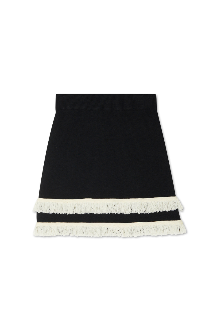 Black & Cream Fringe Skirt with Western Flair | Jake