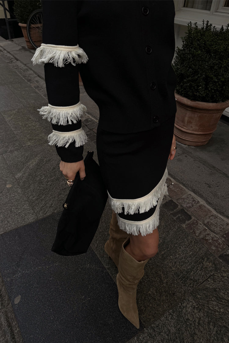 Black & Cream Fringe Skirt with Western Flair | Jake