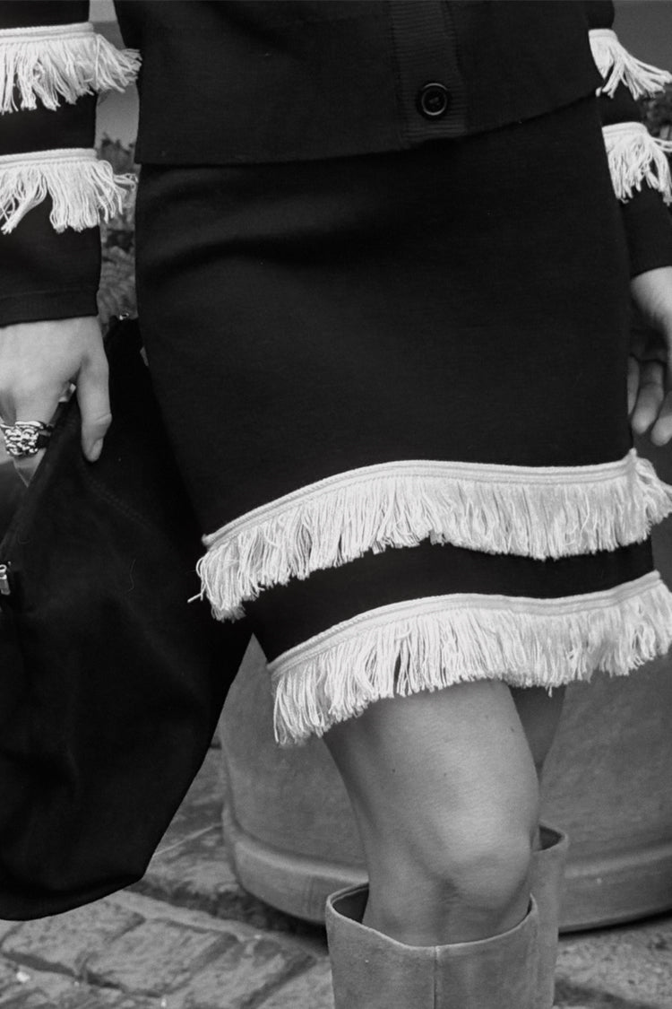 Black & Cream Fringe Skirt with Western Flair | Jake