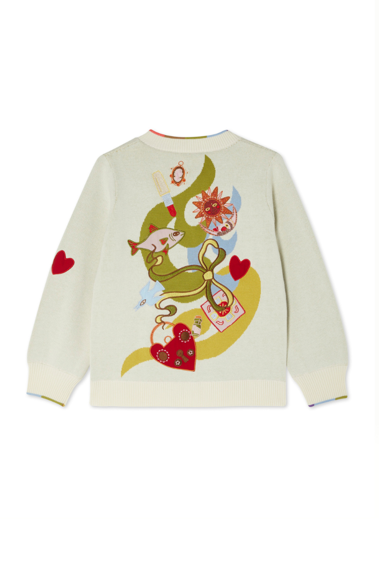 Enchanted Cream Cardigan with Multi-Colored Trim | NFD Knitwear
