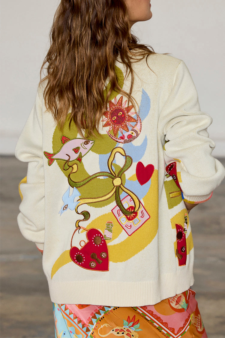 Enchanted Cream Cardigan with Multi-Colored Trim | NFD Knitwear