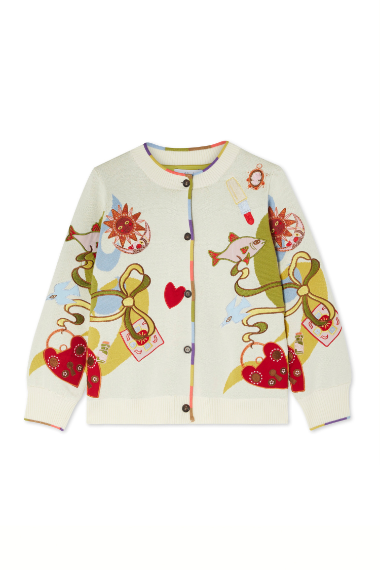 Enchanted Cream Cardigan with Multi-Colored Trim | NFD Knitwear