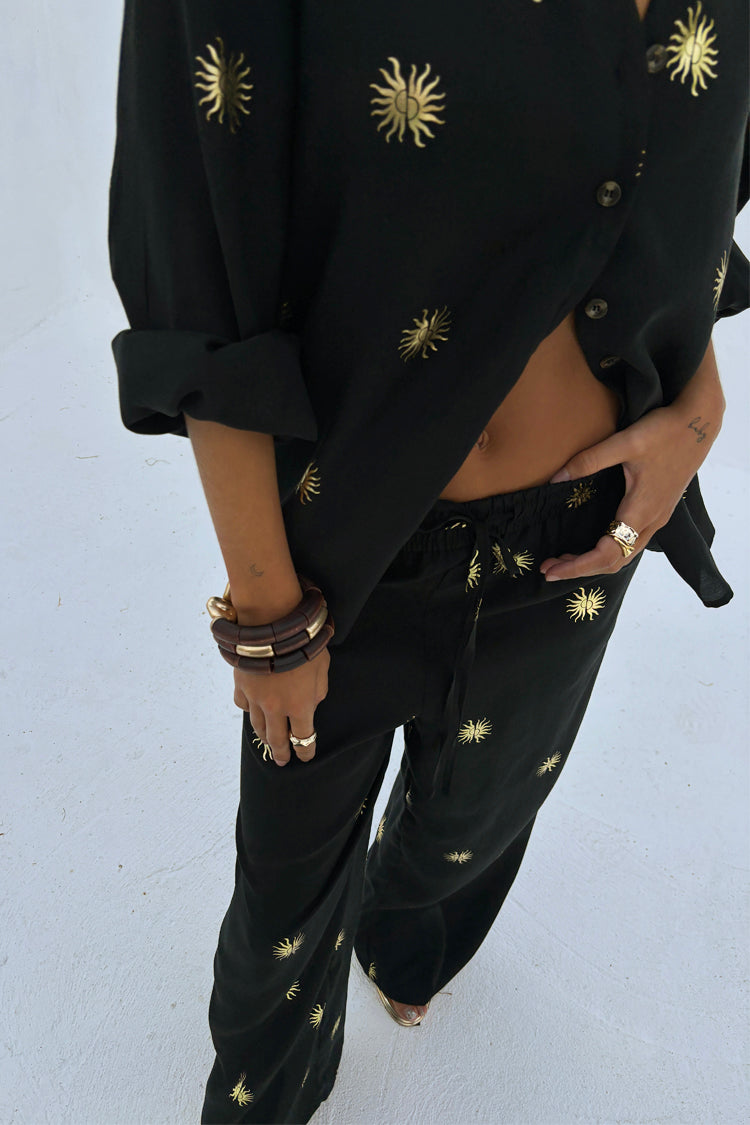 Relaxed Wide Leg Trousers with Elastic Waist | Gold Sun Elissa