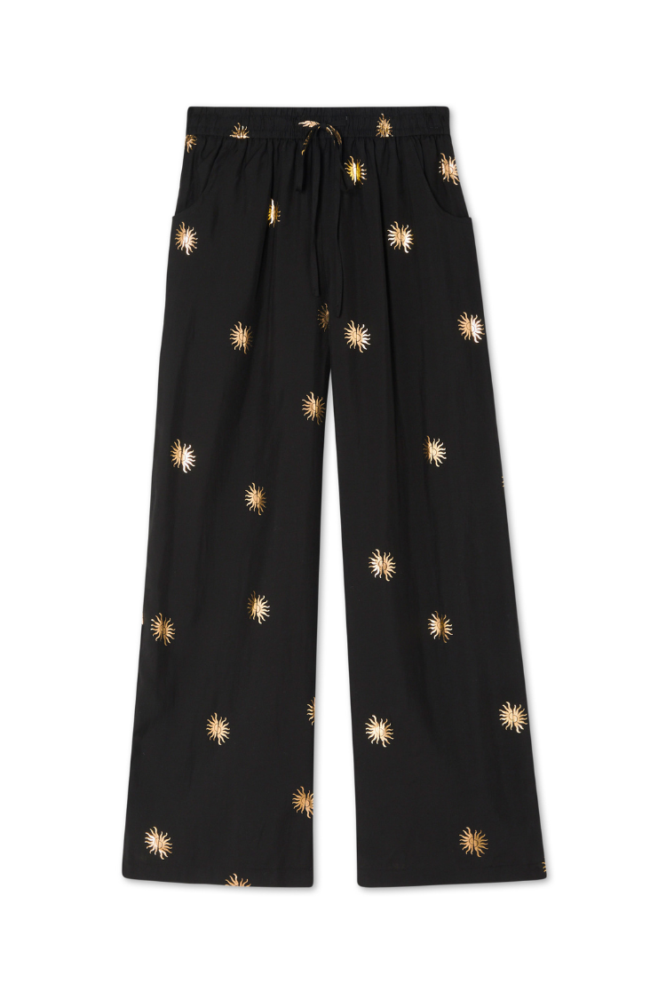 Relaxed Wide Leg Trousers with Elastic Waist | Gold Sun Elissa