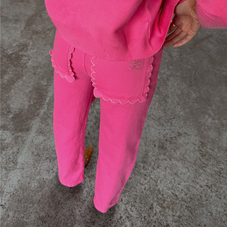 Pink Wide Leg Denim Jeans with Scallop Pockets | NFD