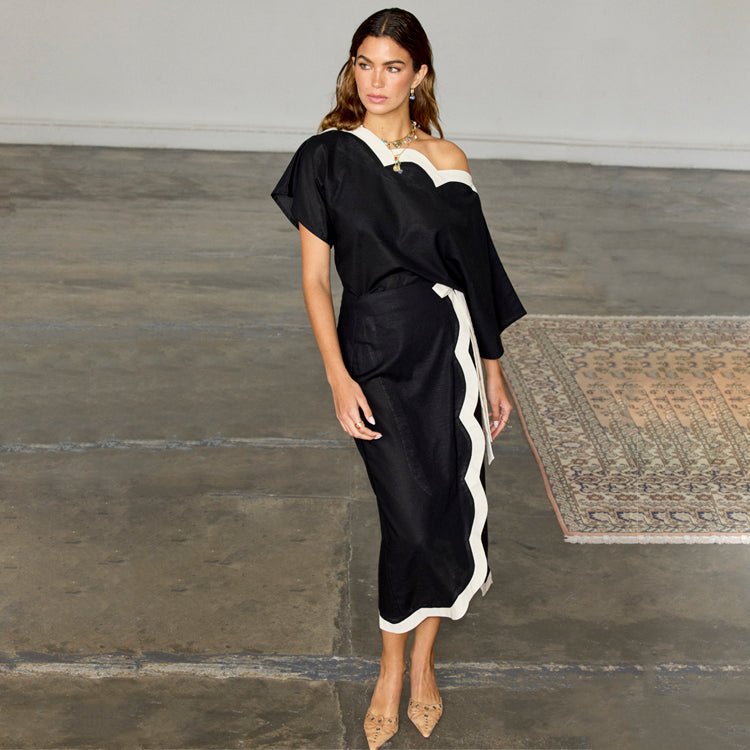 Scallop Hem Wrap Skirt with Multi-Wear Design | Mono Jaspre