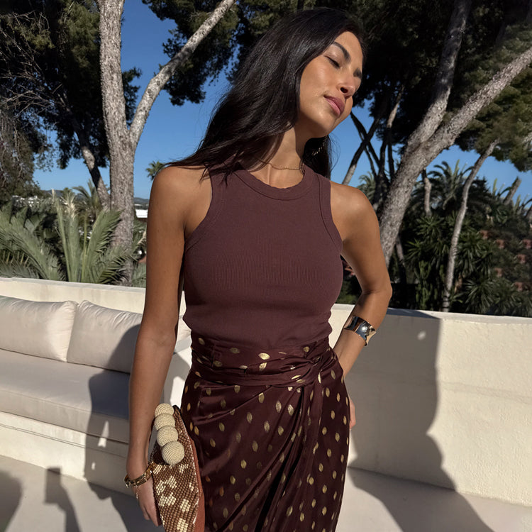 Chocolate Ribbed Tank Top for Women | Soft Stretch & Embroidered Logo | NFD