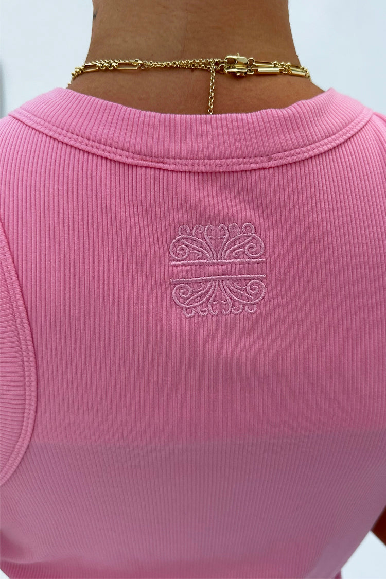 Pink Ribbed Tank Top for Women | Soft Stretch & Embroidered Logo | NFD