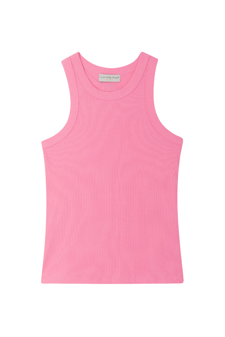 Pink Ribbed Tank Top for Women | Soft Stretch & Embroidered Logo | NFD