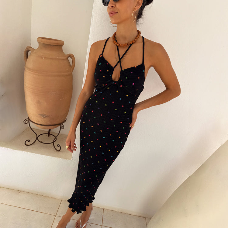 Summer Plisse Dress with Adjustable Straps | Multi Spot Megan