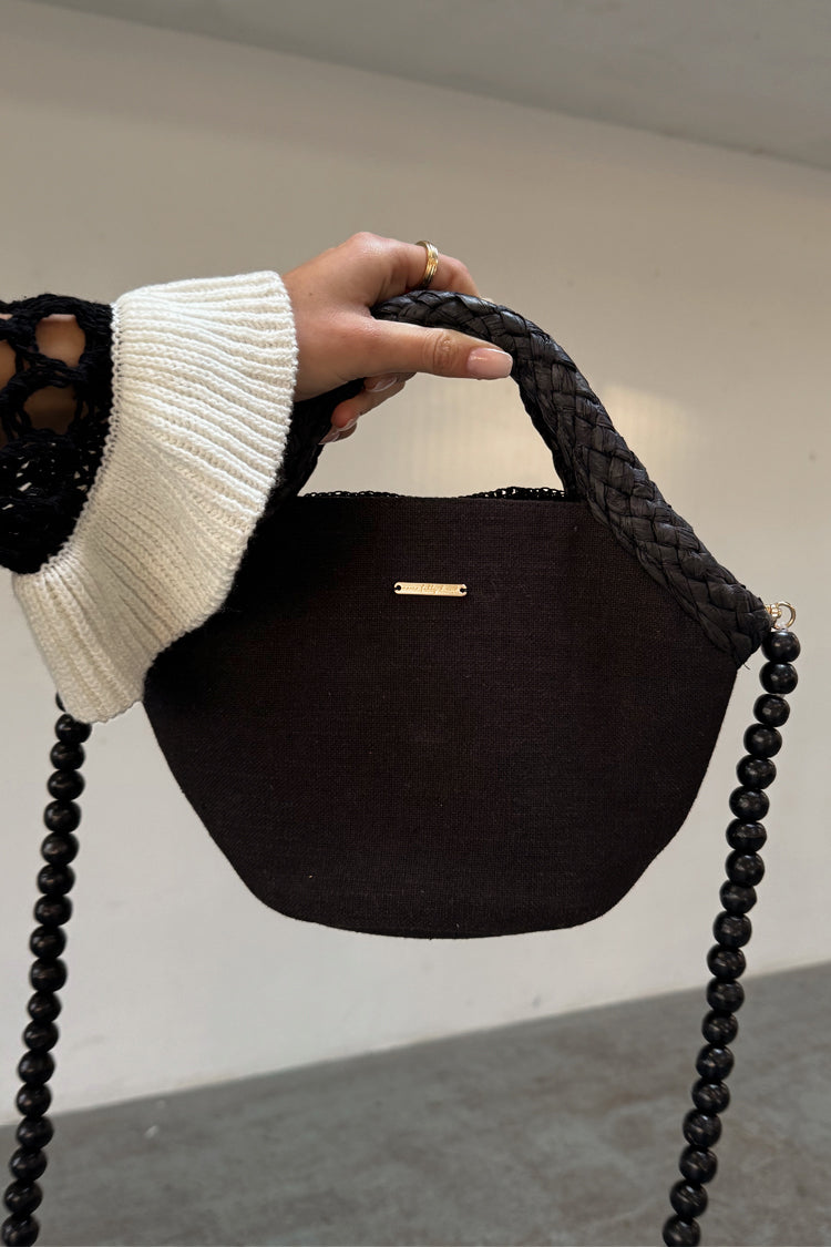 Black Crochet Mini Bag with Shell Charms & Detachable Strap