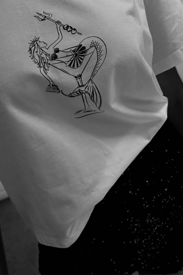 Relaxed Fit Mermaid Cocktail T-Shirt | Drop Shoulder & Embroidered Logo