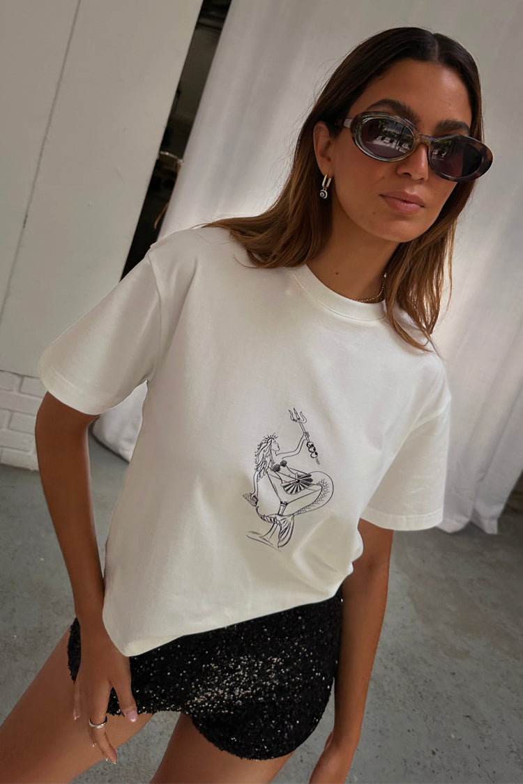 Relaxed Fit Mermaid Cocktail T-Shirt | Drop Shoulder & Embroidered Logo