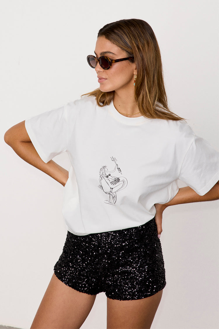 Relaxed Fit Mermaid Cocktail T-Shirt | Drop Shoulder & Embroidered Logo