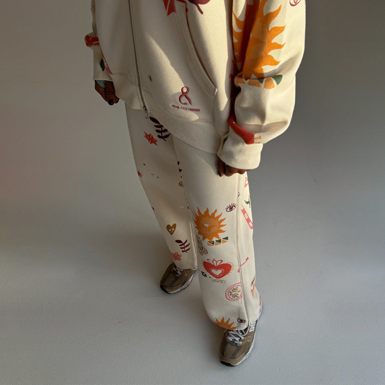 Cream Wide Leg Joggers with Adjustable Waist & Side Zips | NFD x Porto & Bello