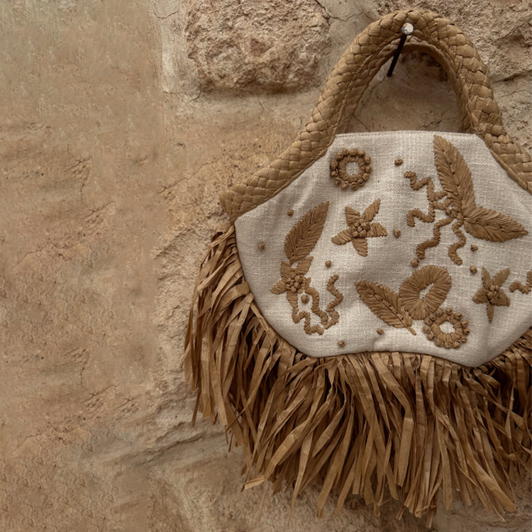 Raffia Mini Bag with Woven Handle & Detachable Strap | Cream Cove