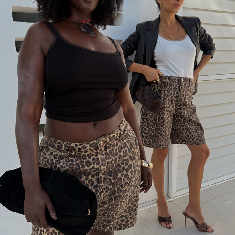 Leopard Print Denim Shorts with Scallop Pockets | Lucia