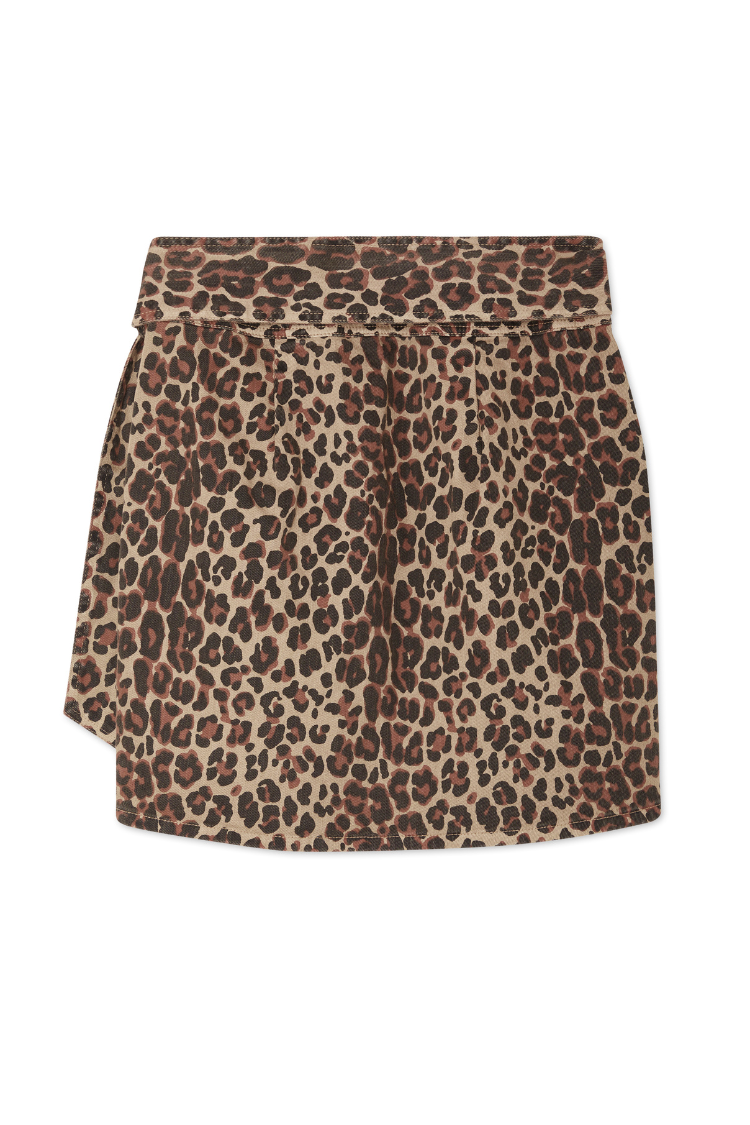 Leopard Print Denim Mini Skirt with Wrap Tie | Lucia Jaspre