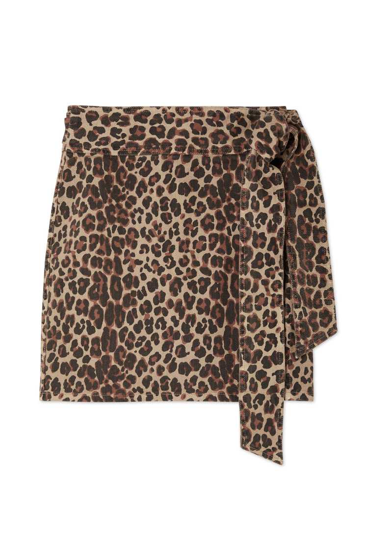 Leopard Print Denim Mini Skirt with Wrap Tie | Lucia Jaspre