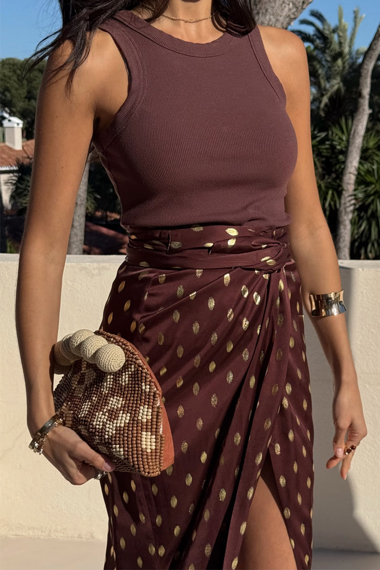 Chocolate Brown Multiwear Skirt with Gold Foil Print | Coco Jaspre