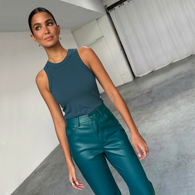 Soft Ribbed Teal Tank Top with Embroidered Logo | NFD