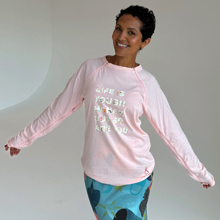 Pink Adaptive Long Sleeve T-Shirt with Zips for Accessibility | NFD x Porto & Bello