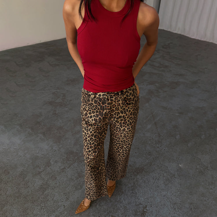 Deep Red Ribbed Tank Top for Women | Soft Stretch & Embroidered Logo